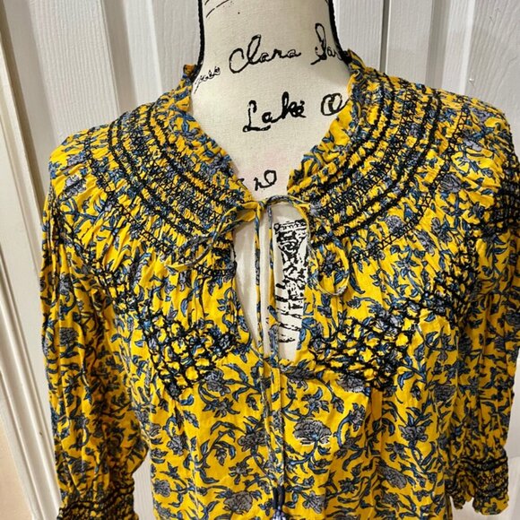 ZARA BLOUSE RUFFLE KEY HOLE NECK PUFF SLEEVES TUCKEBLE SZ S FLORAL BOHO CHIC - Picture 8 of 16